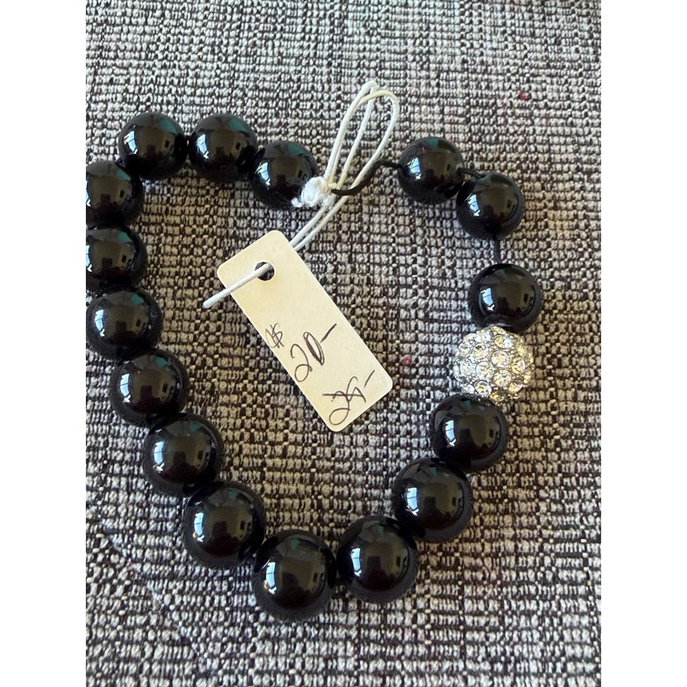 Stella & Dot Soiree Pave Bracelet Black Beaded Stretch B817BK Crystal Ball New